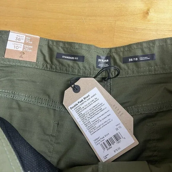 NEW‎ Prana Double Peak Shorts Men's Size 36 x 10 Cargo Green Standard Fit - Picture 3 of 6